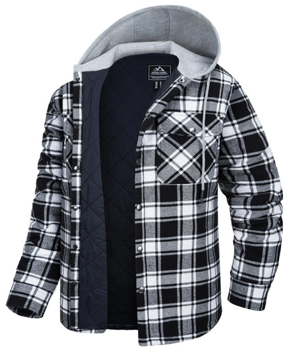 MAGCOMSEN Men's Hooded Flannel Jacket Cotton Autumn Winter Warm Coat Long Sleeve Plaid Shirt