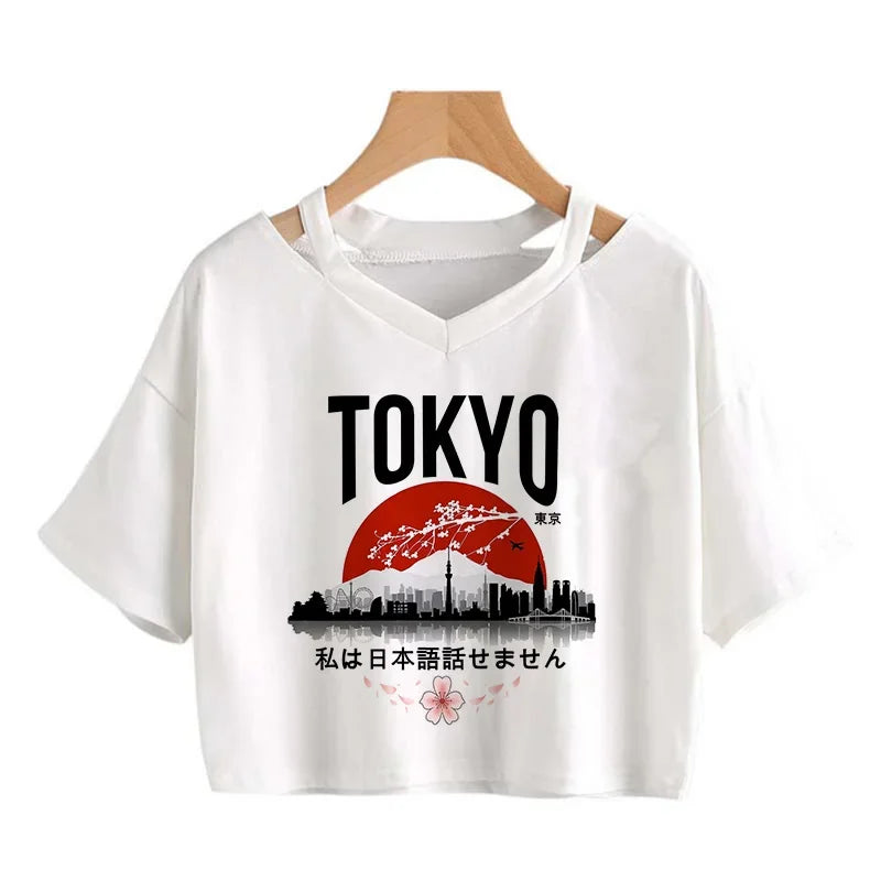 2000s Y2k Print Women Tee Shirt Harajuku Gothic Cropped Mange Tshirt Funny Graphic T-shirt Korean Style Casual Crop Tops Female