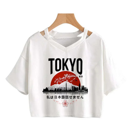 2000s Y2k Print Women Tee Shirt Harajuku Gothic Cropped Mange Tshirt Funny Graphic T-shirt Korean Style Casual Crop Tops Female
