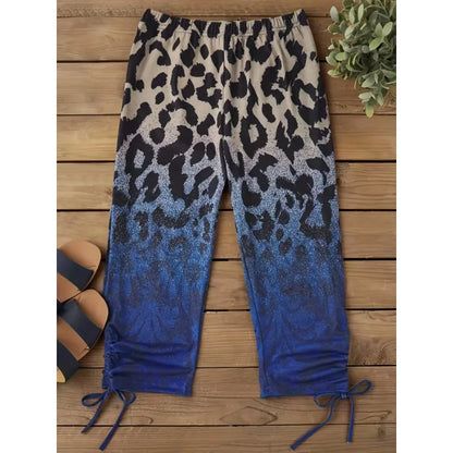 Plus Size 1XL-5XL Women's Casual Loungewear Bottoms Ombre Leopard Print Lace Up Home Wear Capri Pant