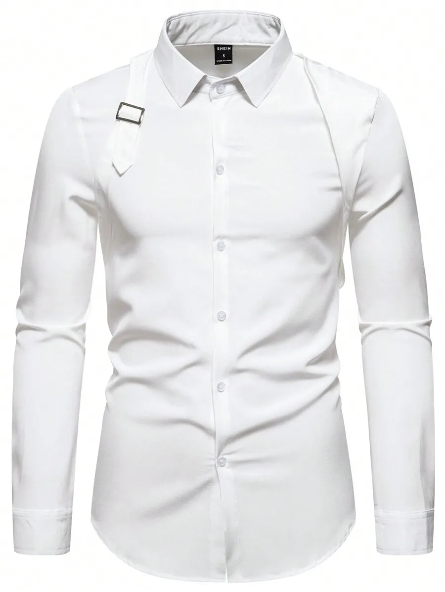 Men's Solid White Long Sleeve Button-Up Shirt Casual Business Style