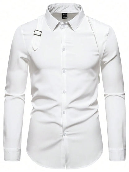 Men's Solid White Long Sleeve Button-Up Shirt Casual Business Style