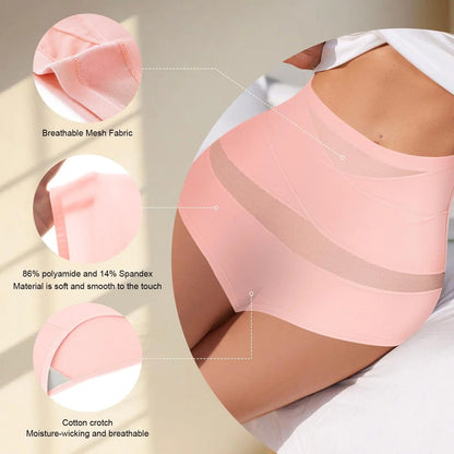 4pcs High Waisted Women's Panties Breathable Tummy Control Shapewear Mesh Cross Tummy Cinching Ice Silk No Trace Triangle Panties Tummy Tuck Shape