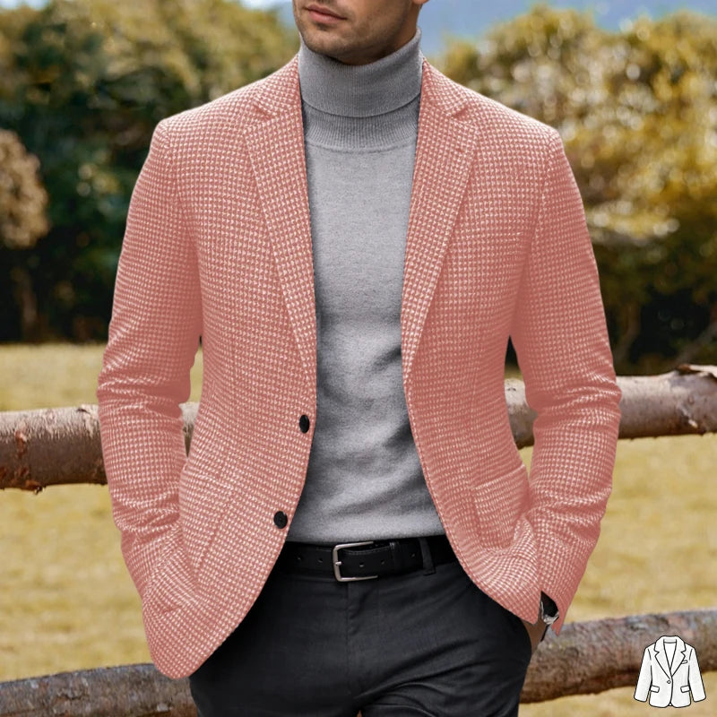 Men's Casual Blazer Houndstooth Wool Blend Suit Jacket Notched Lapel Slim Fit Business Formal Dress Sport Coat Outerwear