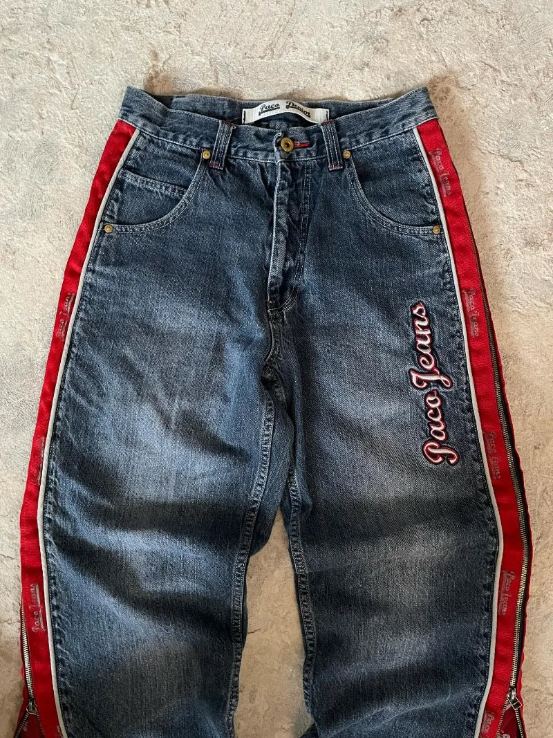 Vinatge Popular Casual Wild Letter Embroidered Baggy Jeans Women Y2K Gothic High Waist Straight Wide Leg Trousers