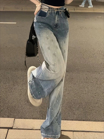 Blue Womens Jeans High Waist Shot Denim Pants for Women Straight Leg Trousers Stylish Wholesale Medium Wash Trend 2025 Original