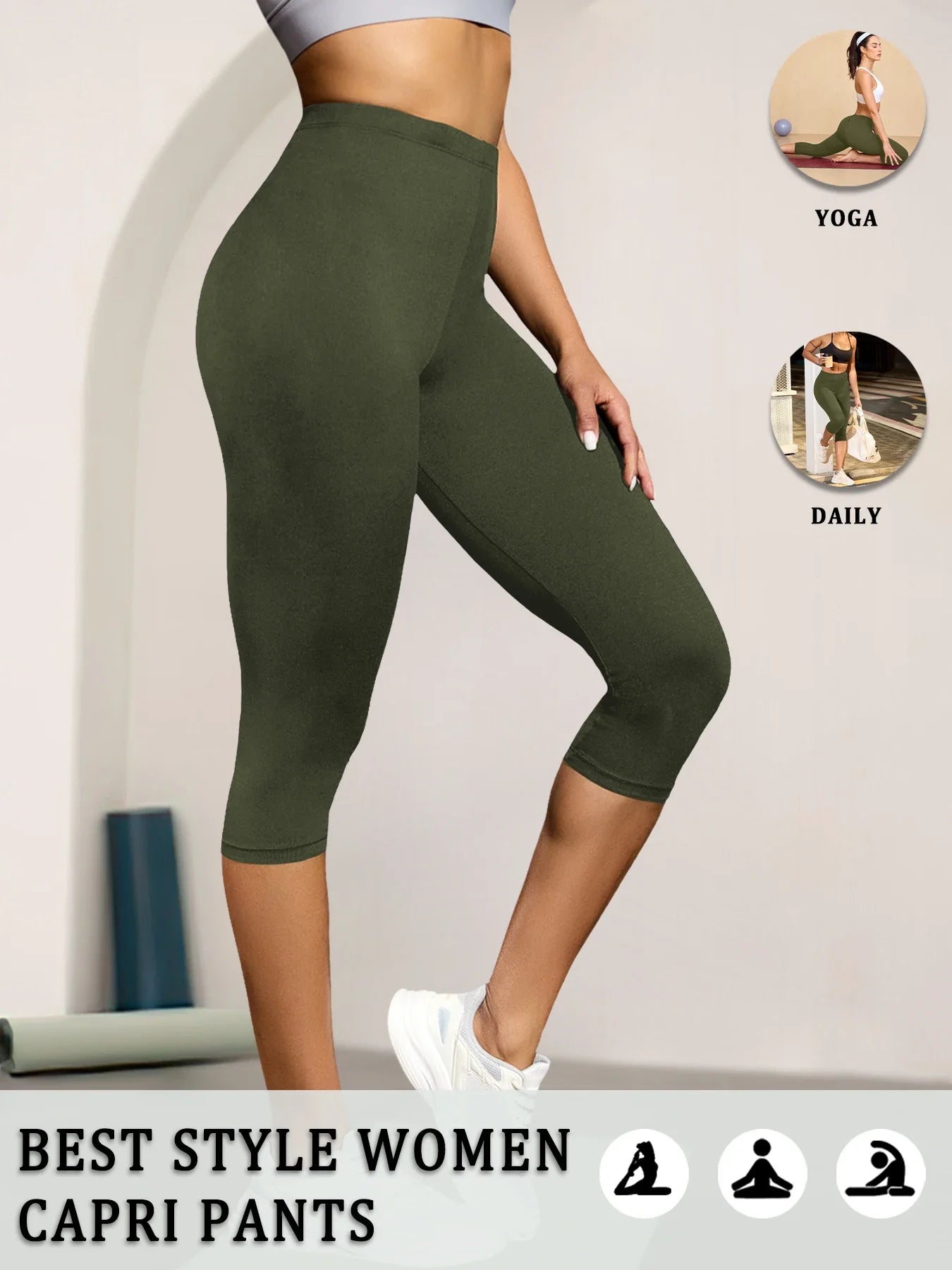 Women's Super Soft Capri Pants High Stretchy Breathable Pants No See Through Workout Running Yoga Athletic Pants Gym Leggings