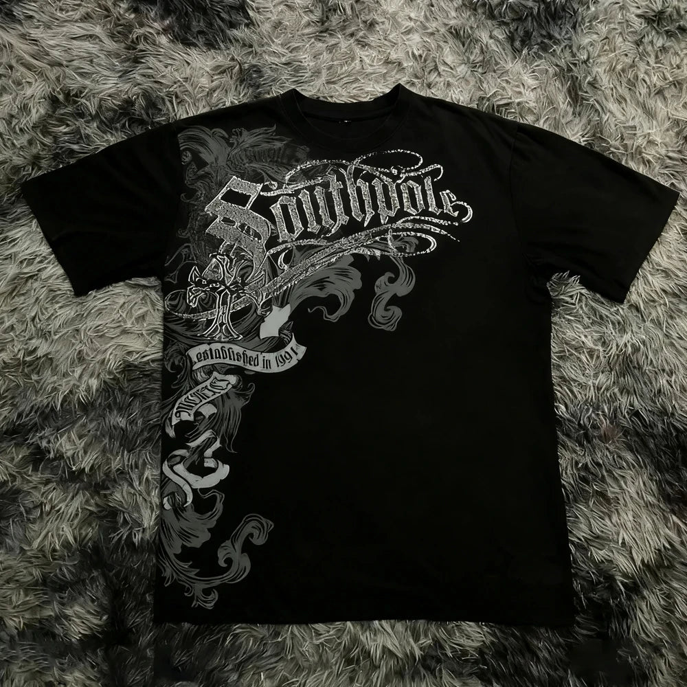 Retro Classic Gothic Style T-shirt Print Oversized Shirt High Street Shirts Gothic Round Neck Cotton Tops New Mens Women T Shirt