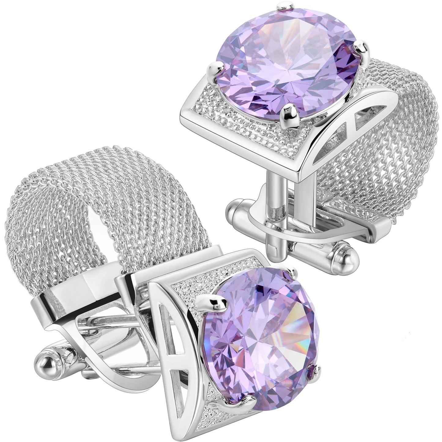 HAWSON Birthstone Crystal Cufflinks for Men Silver Luxury with Chain Wedding Birthday Christmas Gift