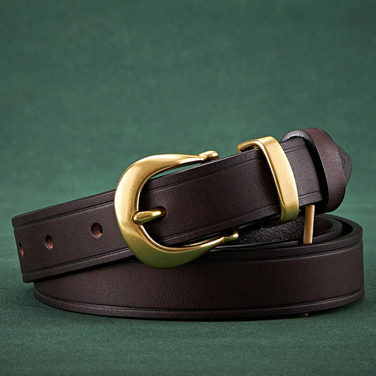 2.4cm Copper Buckle High Quality Cowskin Genuine Leather Belts for Women Luxury Female Belt For Jeans Simple Strap Waist Belt