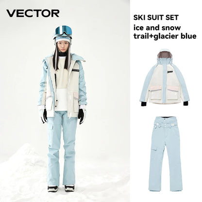 VECTOR Ski Suit Set Women Man Winter Women Jackets and Pants Warm Waterproof Women Jackets Pants Outdoor Ski Bike Camping 2023