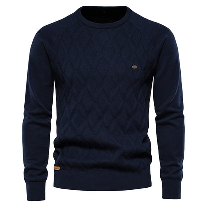 AIOPESON Argyle Basic Men Sweaters Solid Color O-neck Long sleeve Knitted Male Pullover Winter Fashion New Warm Sweaters for Men