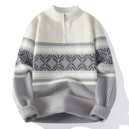 Men's Fashion stripe pattern Sweaters 2024 Autumn/Winter Loose Knittwear Men sweater youth Thick Warm wool pullovers M-4XL ﻿