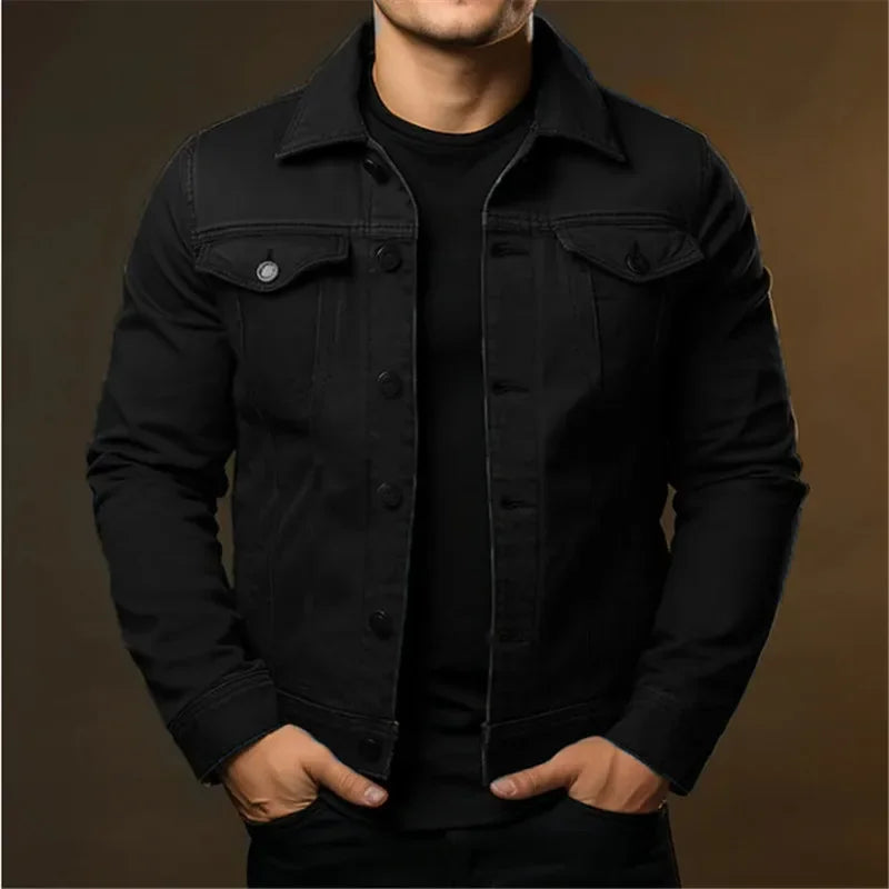 NewMen's Fashion Casual Denim Jackets Spring Autumn Solid Turn Down Collar Streetwear Jean Outwear Coats Male Daily Denim Jacket