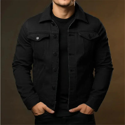 NewMen's Fashion Casual Denim Jackets Spring Autumn Solid Turn Down Collar Streetwear Jean Outwear Coats Male Daily Denim Jacket