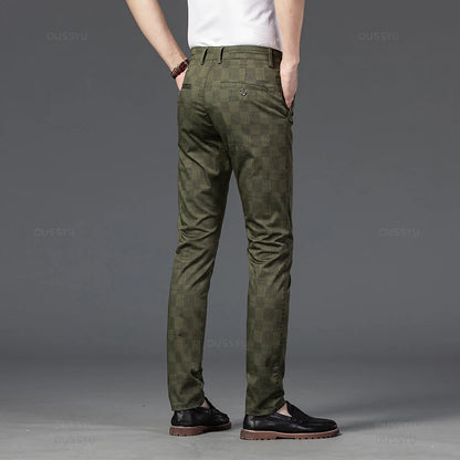 2024 New Men's Casual Plaid Pants Business Casual Slim Fit Black Blue Red Khaki Classic Style Trousers Male Brand Luxury Clothes