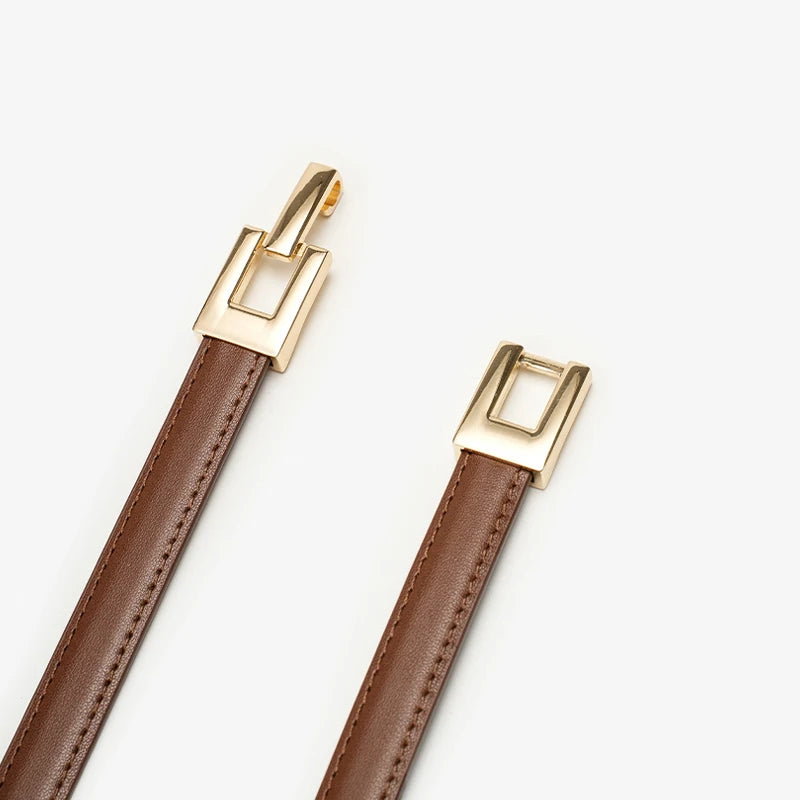 BEAUTODAY Brown Belts Women Genuine Leather Solid Slender Ladies Designer Jeans Dress Brand Accessories Waistband 91092