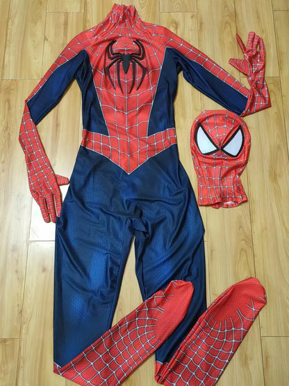 Maguire Raimi SM Cosplay 3D LOGO Spidey Costume Superhero Zentai Bodysuit Spandex Halloween Costume Disfraces Adult