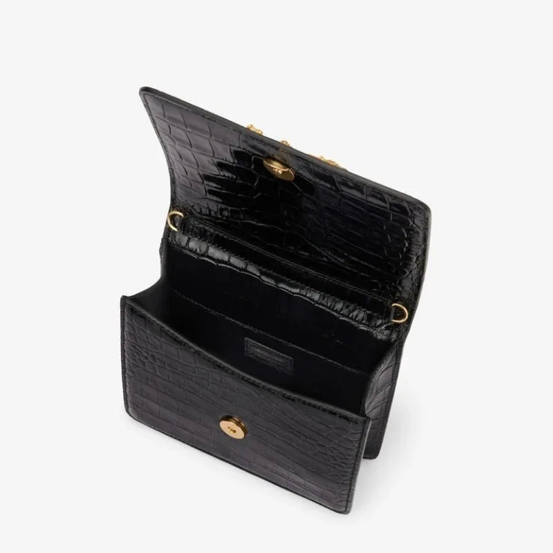 Roar Croc Embossed Handbag Women Genuine Crocodile Scale-effect Leather Signature Tiger Motif Crystal Embellishment Shoulder Bag