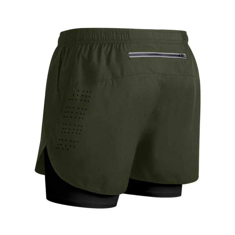 Summer Men's Reflective Running Shorts Fitness Quick Drying Double-Layer Shorts Men's Exercise Training Bodybuilding Shorts
