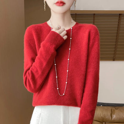 Women 100% Merino Wool Sweater New Fashion O-Neck Pullover Tops Basic Jumper Autumn Winter Woman Cashmere Sweater Knitted Blouse