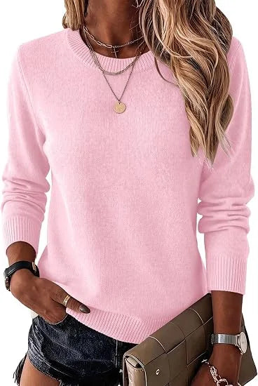 Women's Fashionable Wool Blend Sweater, Long-Sleeved with a Round Neck,