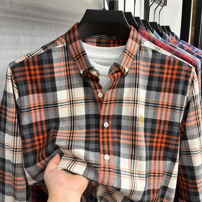 Luxury Brand Embroidery 100% Cotton Long Sleeved Shirt Men's New Shirt Men's Casual Loose Top Business Men