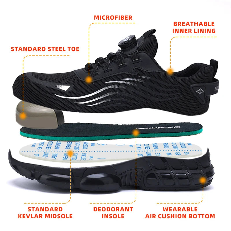 Air Cushion Soft Sole Men's Anti-smash Non-Slip Breathable Work Safety Shoes Men's Steel Toe Puncture Proof Anti-skid Work Safet