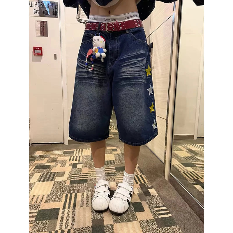 YIBASHU 2026 Summer Women American Retro Jorts Punk Denim Shorts