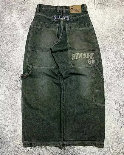 American Fashion Trend Joker Pattern Embroidered Loose Jeans Women Street Y2K New Hip Hop Oversized Wide-leg Pants Unisex Jeans