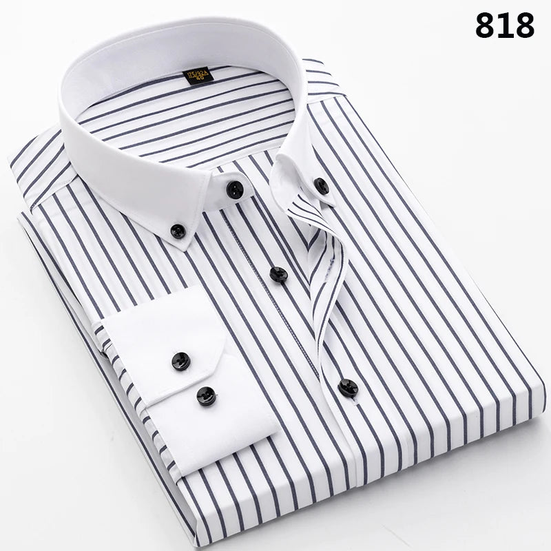 Men's pure cotton long sleeved shirt slim fit high-end light luxury 100 count striped heterochromatic collar wrinkle resistant
