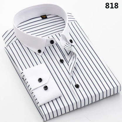 Men's pure cotton long sleeved shirt slim fit high-end light luxury 100 count striped heterochromatic collar wrinkle resistant