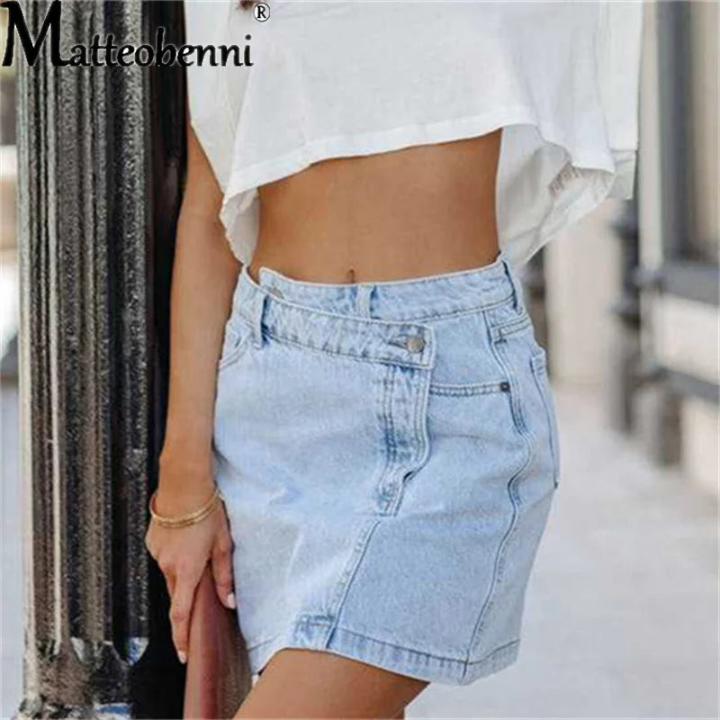 2022 Women's Irregular Mini Denim Skirt High Waist Fashion Slim Elastic Straight Summer Sexy Vintage Casual Splicing Short Skirt
