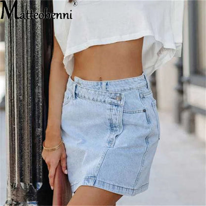 2022 Women's Irregular Mini Denim Skirt High Waist Fashion Slim Elastic Straight Summer Sexy Vintage Casual Splicing Short Skirt