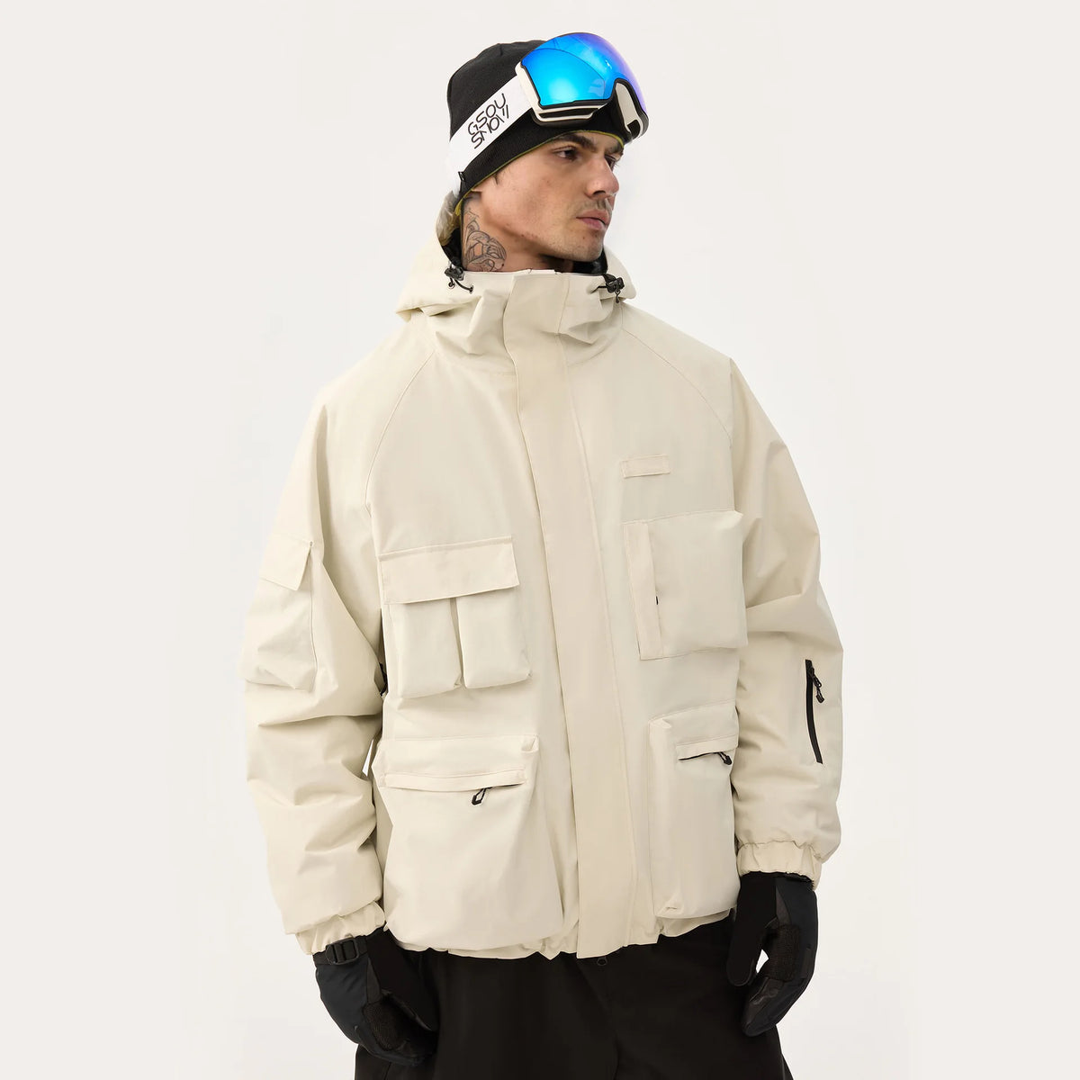 Unisex American Cargo Ski Jacket Loose Multi-Pocket Snow Coat Windproof Waterproof Warm Hooded Snowboard Jacket Men Women Skiing