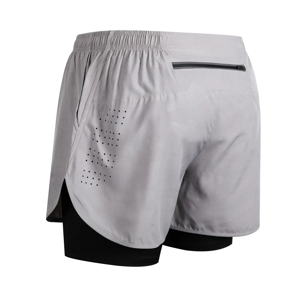 Summer Men's Reflective Running Shorts Fitness Quick Drying Double-Layer Shorts Men's Exercise Training Bodybuilding Shorts