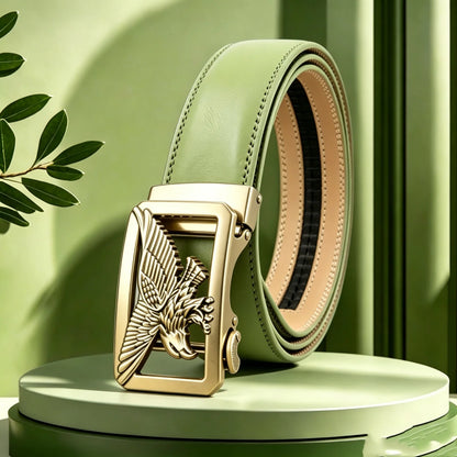 POYYAS Stylish Metal Buckle Belt for Women Men Belt Automatic Buckle Belt Green Belt Fashion Business Trend Belt Casual Belt for Men Belt Gift for Husband and Father