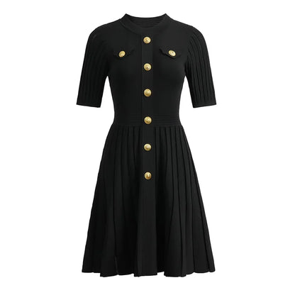 ZJYT New Summer 2026 Fashion Knit Dresses for Women Elegant Short Sleeve Beige Black Casual Daily Party Aline Dress Vestidos