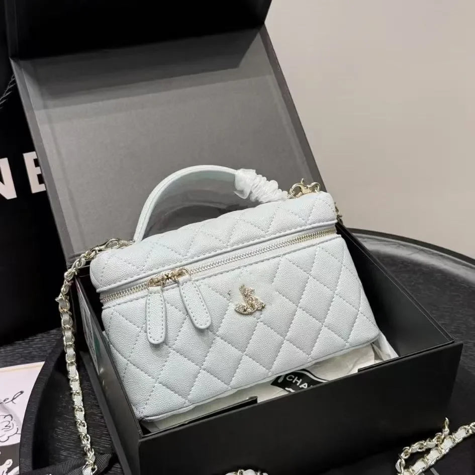 Channeled Bag Women designer makeup bag High Quality Sheepskin Diamond Lattice Handle Vanity Box Tote Bags Crossbody Shoulder Co