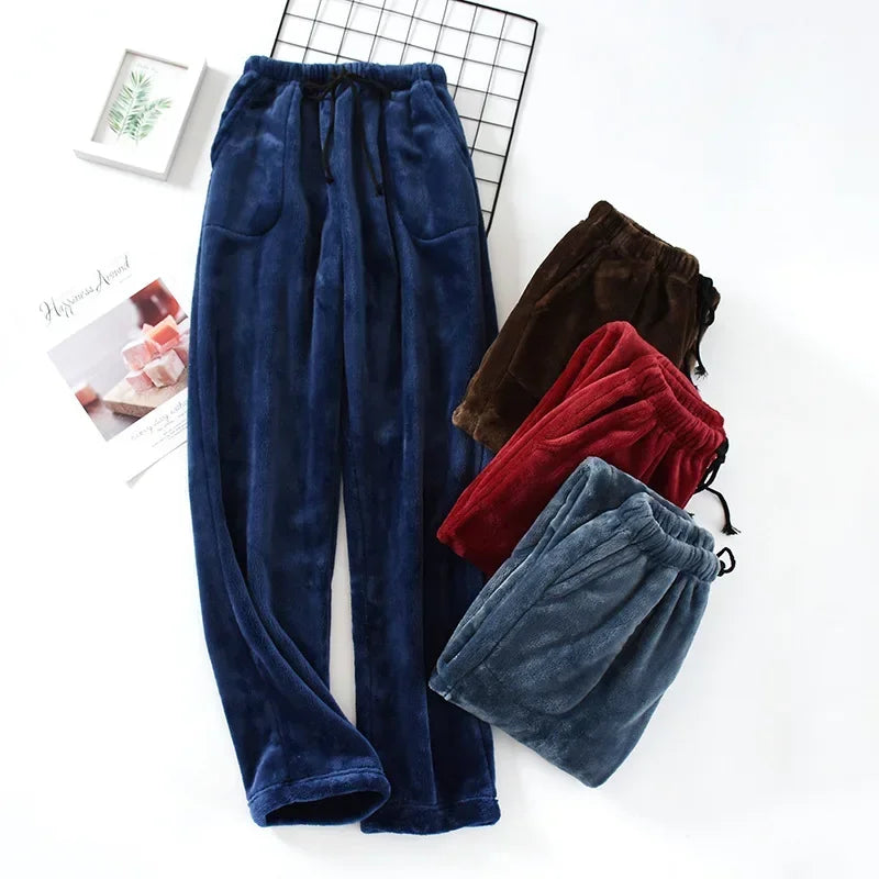 Fall/Winter Thickened Flannel Pajamas Men's Thick Coral Fleece Loose Large-Size
