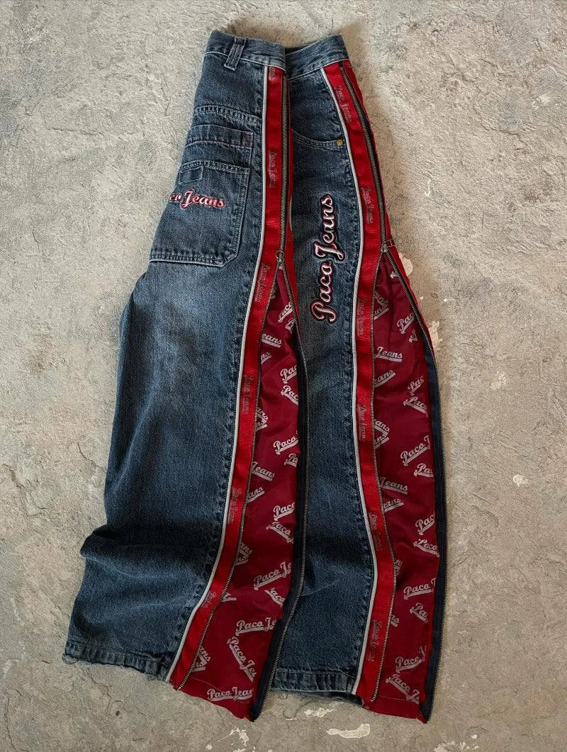 Vinatge Popular Casual Wild Letter Embroidered Baggy Jeans Women Y2K Gothic High Waist Straight Wide Leg Trousers