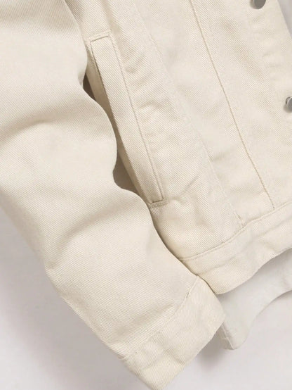Solid color denim casual off-white jacket, bright and refreshing, fully packed with a youthful vibe, suitable for spring and aut