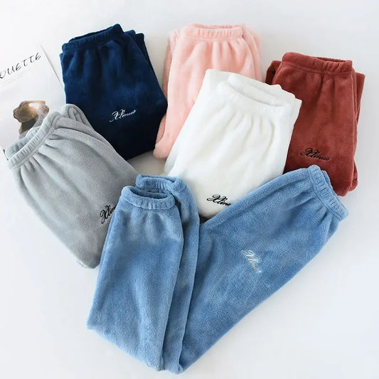 Couples' autumn and winter warm pants home pants ladies pajamas bottoms flannel thick coral fleece couple pants men