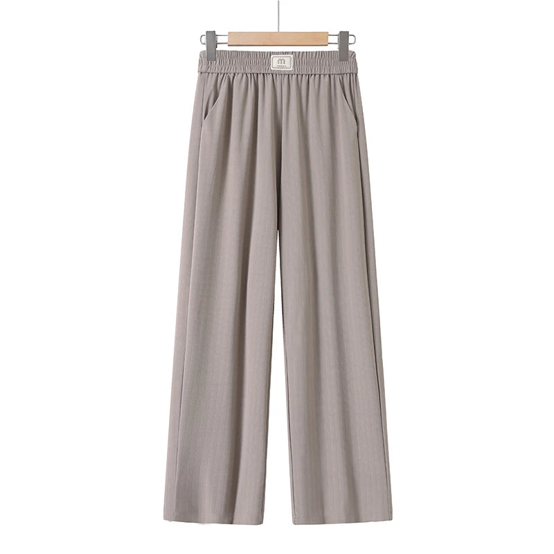 2026 Women's Solid Color Cropped Pants Soft Casual Plus Size Elastic Waist Pants High-quality Outdoor Spring Autumn Pants