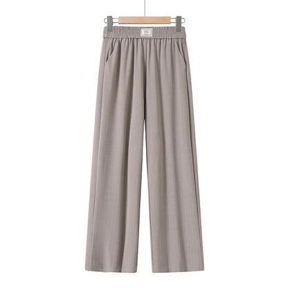 2026 Women's Solid Color Cropped Pants Soft Casual Plus Size Elastic Waist Pants High-quality Outdoor Spring Autumn Pants