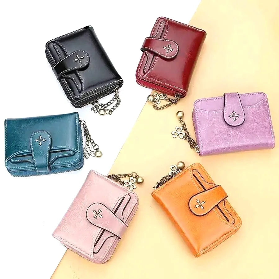 Women’s Retro Small Wallet – Mini Leather Credit Card Holder, Double-Fold Design with Zipper, Compact Aesthetic Wallet