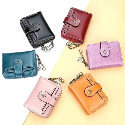 Women’s Retro Small Wallet – Mini Leather Credit Card Holder, Double-Fold Design with Zipper, Compact Aesthetic Wallet