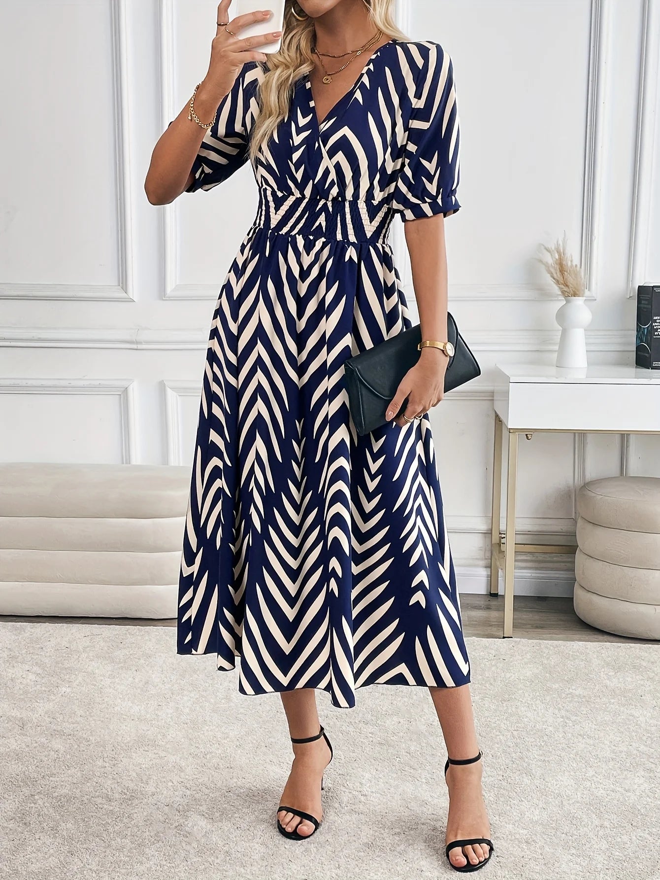 Elegant Directed Large Swing Geometric Pattern Dress Women's Fashion Casual Skirt