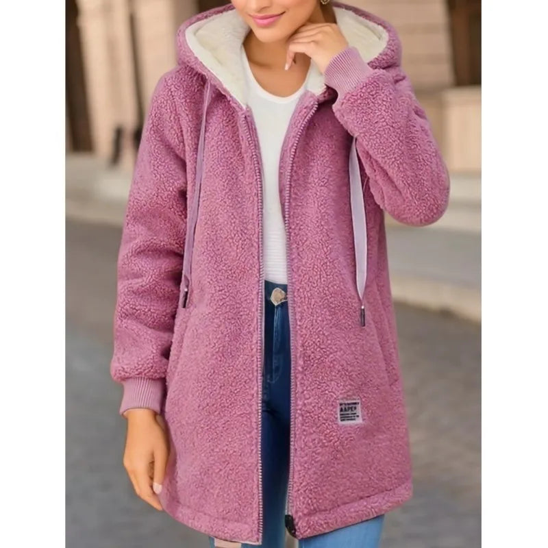 Women's Hooded Top  Winter Coat Thickened Fleece-lined Sweatshirt Cardigan Winter
