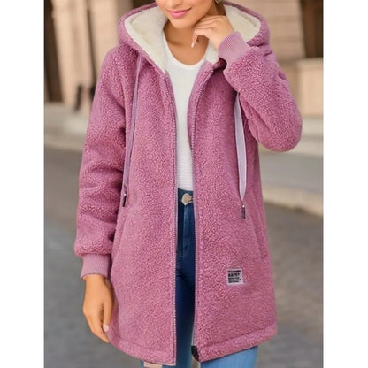 Women's Hooded Top  Winter Coat Thickened Fleece-lined Sweatshirt Cardigan Winter